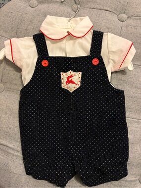 Vintage Mayfair Navy Dotted Cotton Baby Romper with Red Accent
